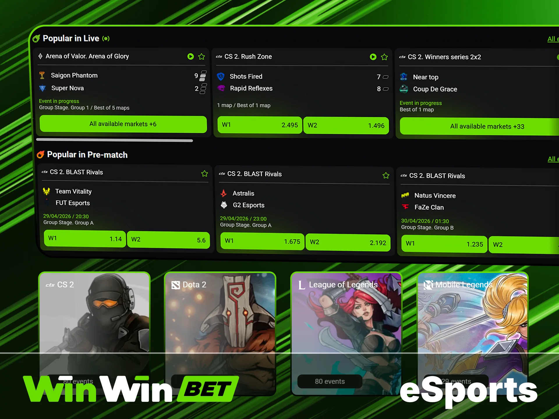 Wager on live eSports on the WinWin site.